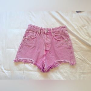 Brand New Without Tags Zara High Rise Frayed Pink Denim Shorts